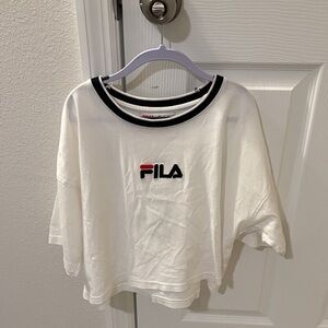 Fila White Short Sleeve Crop Top with Black Trim